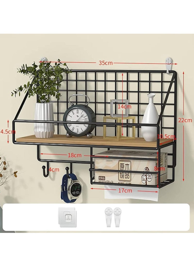 Beauenty Metal and Wood Wall Mounted Storage Shelves, Black - Image 2